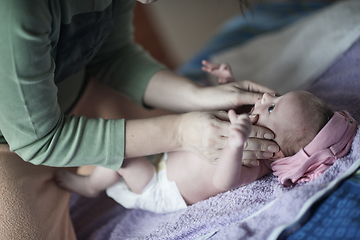 Image showing happy newborn little baby smilling