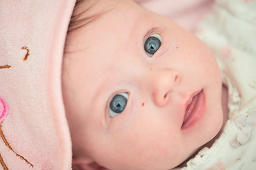 Image showing happy newborn little baby smilling