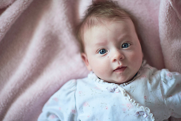 Image showing happy newborn little baby smilling