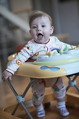 Image showing baby learning to walk in walker