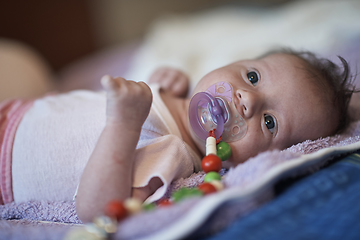 Image showing happy newborn little baby smilling