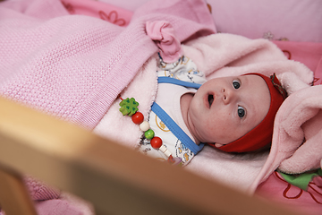 Image showing happy newborn little baby smilling