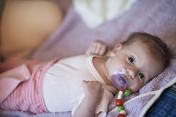 Image showing happy newborn little baby smilling