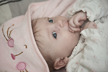 Image showing happy newborn little baby smilling