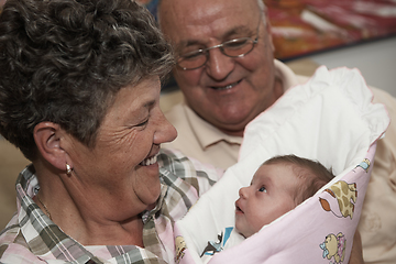 Image showing family portrait with grandparents parents and baby