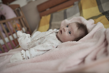 Image showing happy newborn little baby smilling