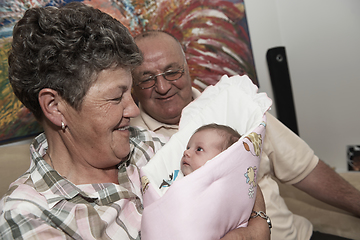 Image showing family portrait with grandparents parents and baby