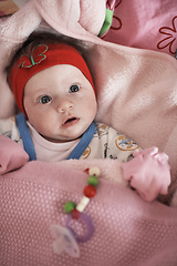 Image showing happy newborn little baby smilling