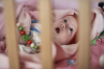 Image showing happy newborn little baby smilling