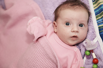 Image showing happy newborn little baby smilling