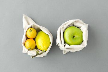 Image showing fruits in reusable canvas bags for food shopping