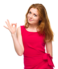 Image showing Woman is showing OK sign