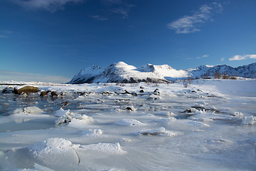 Image showing Frozen Fjord near Leknes, Lofoten, Norway