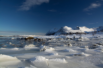 Image showing Frozen Fjord near Leknes, Lofoten, Norway