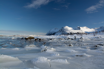 Image showing Frozen Fjord near Leknes, Lofoten, Norway