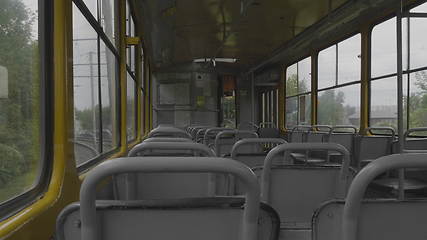 Image showing An empty tram rides around town, view from the cabin