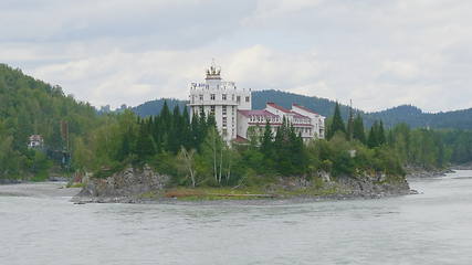 Image showing BARNAUL - AUGUST 22: hotel on the island river Katun in Altai mountains on August 22, 2017 in Barnaul, Russia