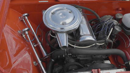 Image showing Internal combustion engine of a red car close-up