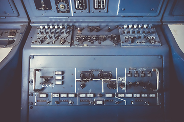 Image showing Old airplane control panel in cockpit