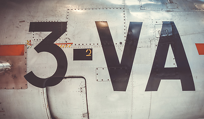 Image showing Old vintage airplane fuselage closeup view