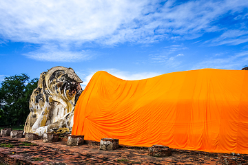 Image showing Reclining Buddha, Wat Lokaya Sutharam temple, Ayutthaya, Thailan