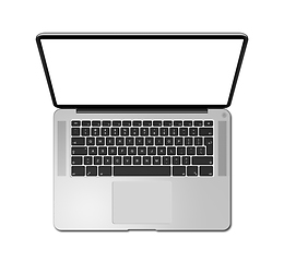 Image showing Open laptop top view with blank screen, isolated on white. 3D re