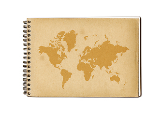 Image showing Vintage world map on an old notebook