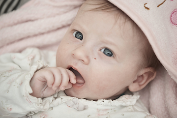 Image showing happy newborn little baby smilling