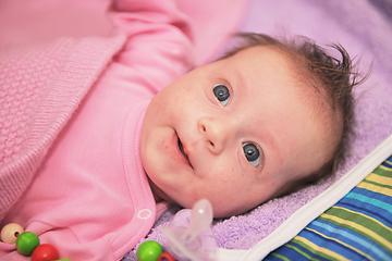 Image showing happy newborn little baby smilling