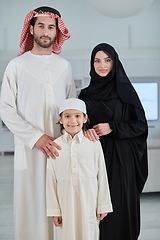 Image showing Portrait of young arabian muslim family wearing traditional clothes