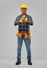 Image showing indian worker or builder in helmet and gloves