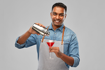 Image showing indian barman with glass of cocktail and shaker