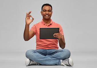 Image showing happy indian man with tablet pc