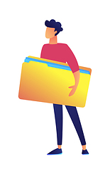 Image showing Businessman holding big opened file folder vector illustration.