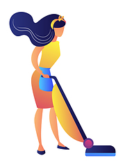 Image showing Young woman with a vacuum cleaner vector illustration.