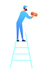 Image showing Cleaner standing on the ladder and cleaning with sponge vector illustration.