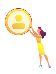 Image showing Business woman holding golden avatar icon vector illustration.