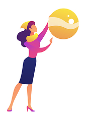 Image showing Businesswoman holding big Christmas tree ball vector illustration.