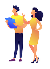 Image showing Businesssman and businesswoman giving presentation vector illustration.
