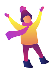 Image showing Happy child with hands up wearing winter clothes vector illustration.