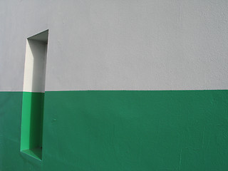 Image showing door on a white and green building