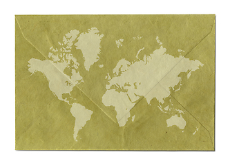 Image showing Vintage world map on old envelope