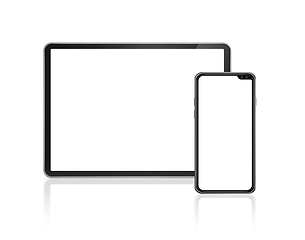 Image showing Tablet and mobile phone set mockup isolated on white. 3D render