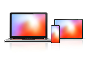 Image showing Laptop, tablet and phone set mockup isolated on white. 3D render