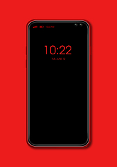 Image showing All-screen black smartphone mockup isolated on red. 3D render