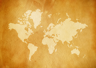 Image showing Vintage world map on old parchment paper