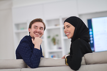 Image showing Young muslim couple enjoing time together at home during Ramadan