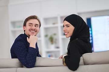 Image showing Young muslim couple enjoing time together at home during Ramadan