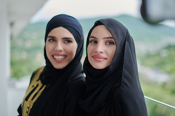 Image showing Portrait of young muslim women on the balcony