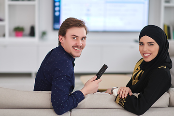 Image showing Young muslim couple enjoing time together at home during Ramadan